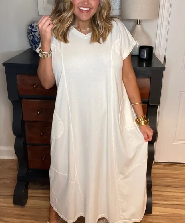 Robe longue à manches courtes et poches pour femme (achetez-en 2, livraison gratuite)
