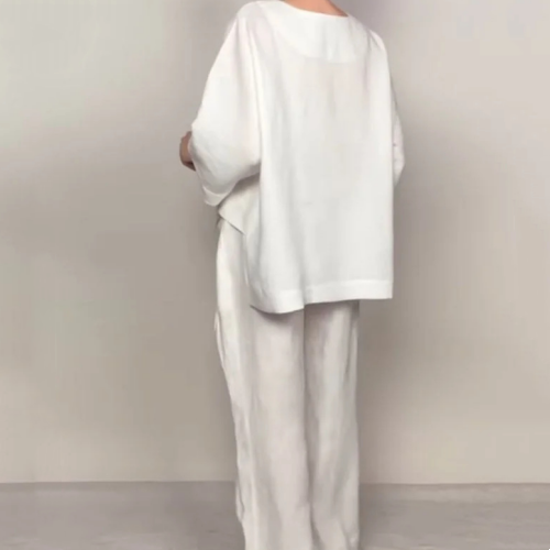 Irregular Hem Cotton Linen Short Sleeve Casual 2-Piece Set