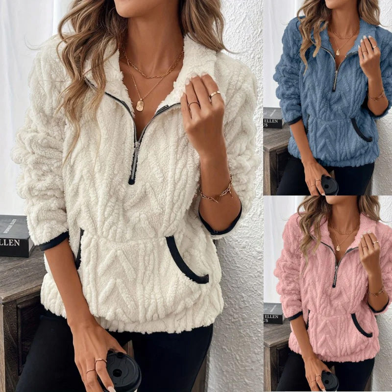 Half-Zip Fuzzy Sweatshirt 🍂 | Cloud-Soft + Roomy Pockets – Comfy Daily/Lounge
