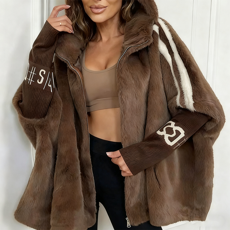 Women's Casual Hooded Zip-Up Plush Coat