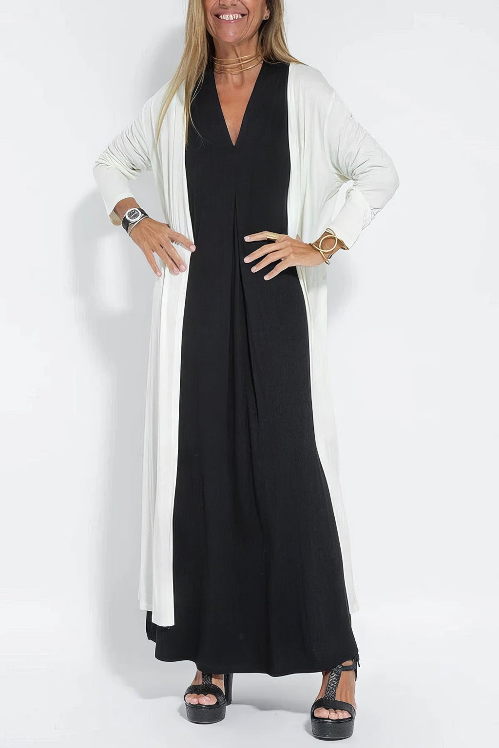Elegant Long Dress + Matching Cardigan
